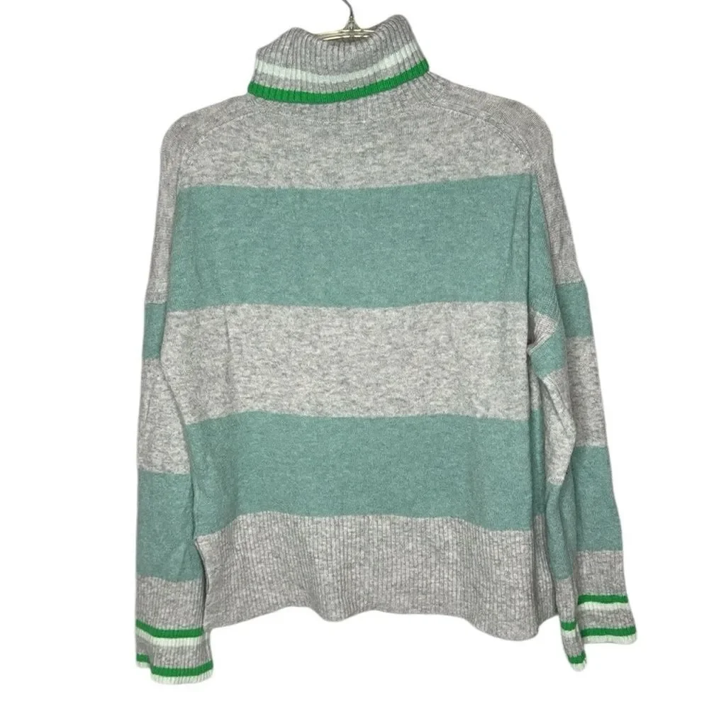 J.Crew‎ Green & Grey Stripe Merino/Alpaca Wool Turtleneck Sweater. Size Small.
